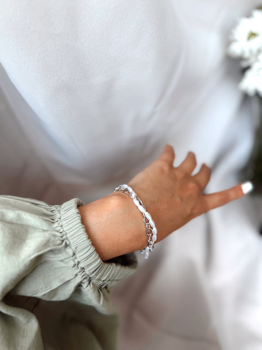 Pearl Bracelet Wrap in Silver Chain with Toggle Clasp , Dainty Oval Pearl Beaded Bracelet for Mom,Perfect Gift for Her,Everyday wear jewelry