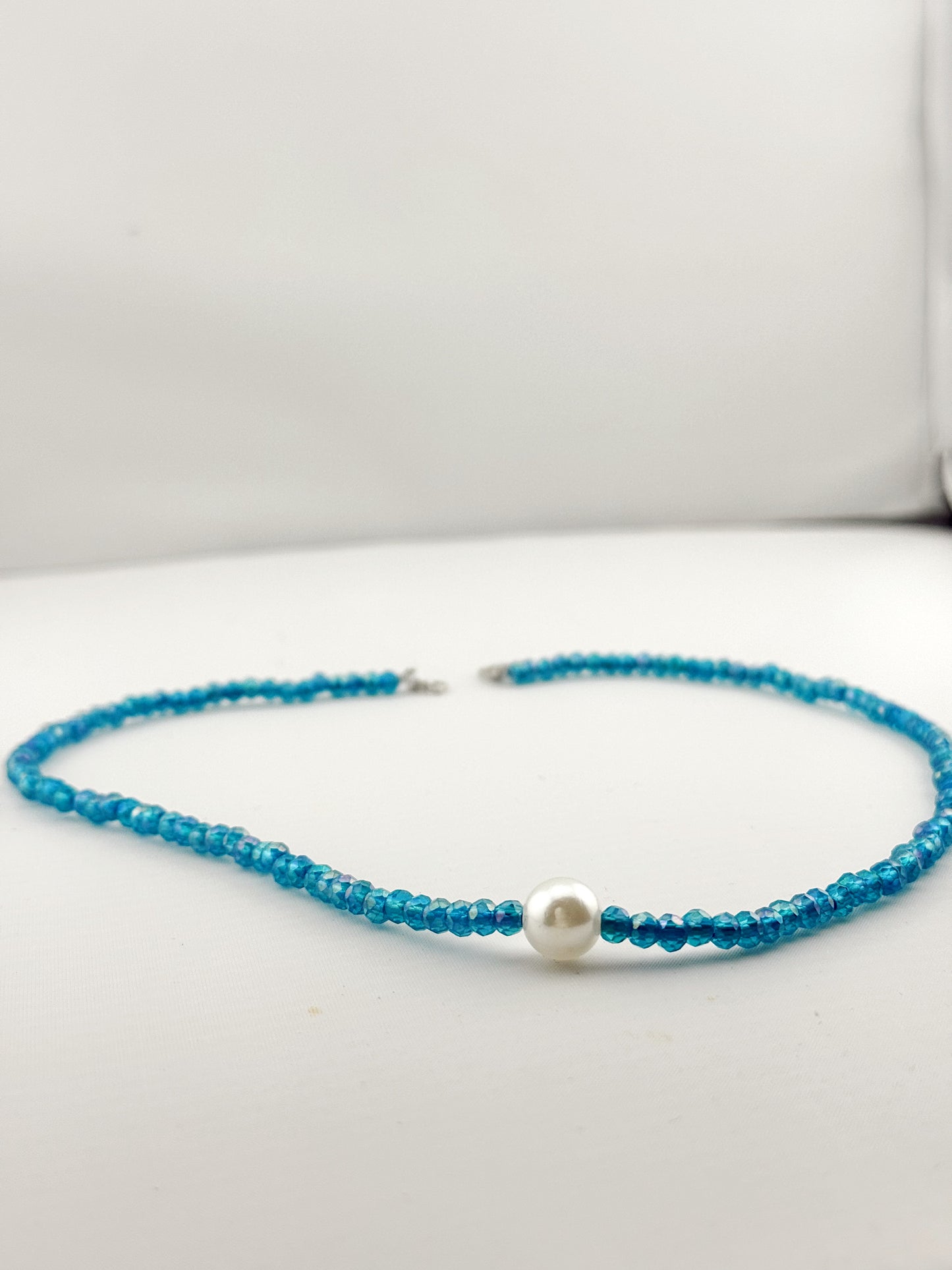 Tiny Bead Necklace,Blue Small Bead Necklace , Minimalist Choker Dainty Crystal Bead necklace, Gift for her, Everyday Wear Jewelry