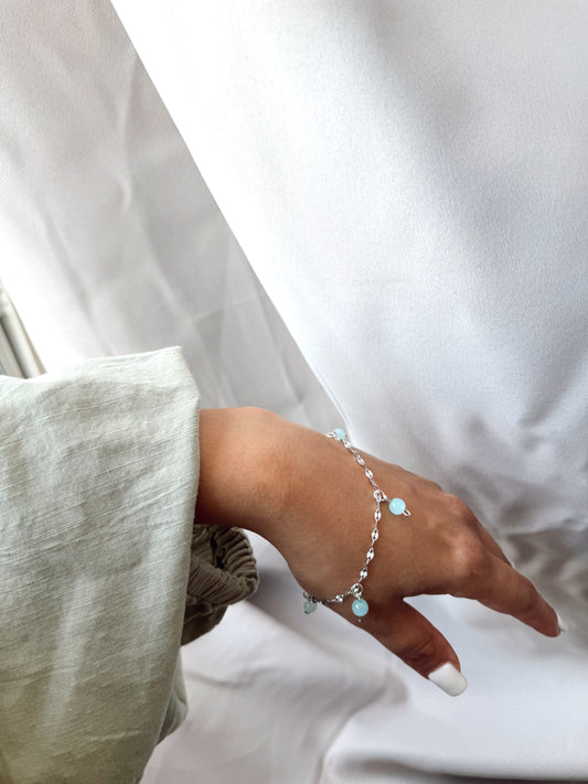 Aquamarine gemstones bracelet on Silver lip Chain,Perfect Gift for bridesmaid,Bracelet with Calming and soothing energy, adjustable closure