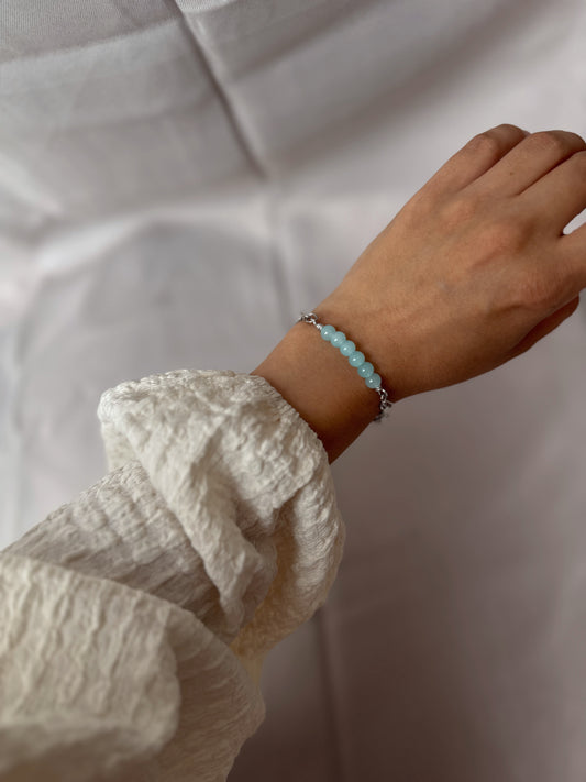 Mint Glow Chain Bracelet , Silver toggle Clasp & Pastel Gem beads