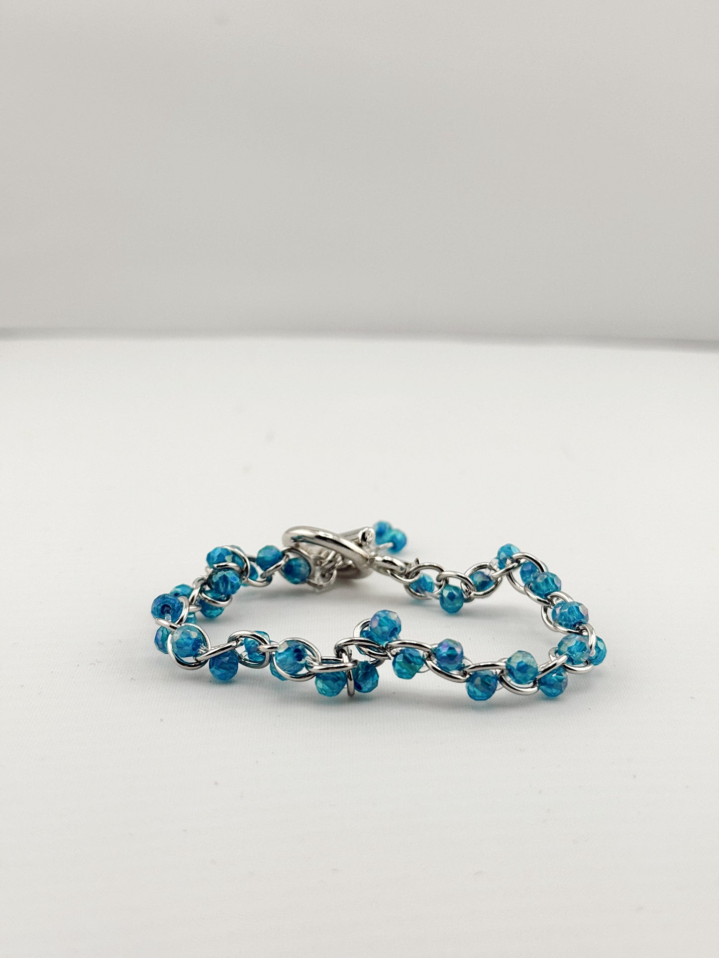 Ocean/ sky -inspired Blue Glass Beaded Silver Chain Bracelet