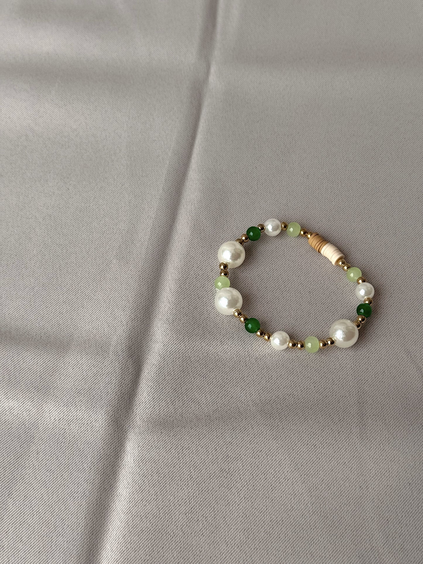 Handmade Green & Pearl Beaded Bracelet,Natural Energy,Elegant Style