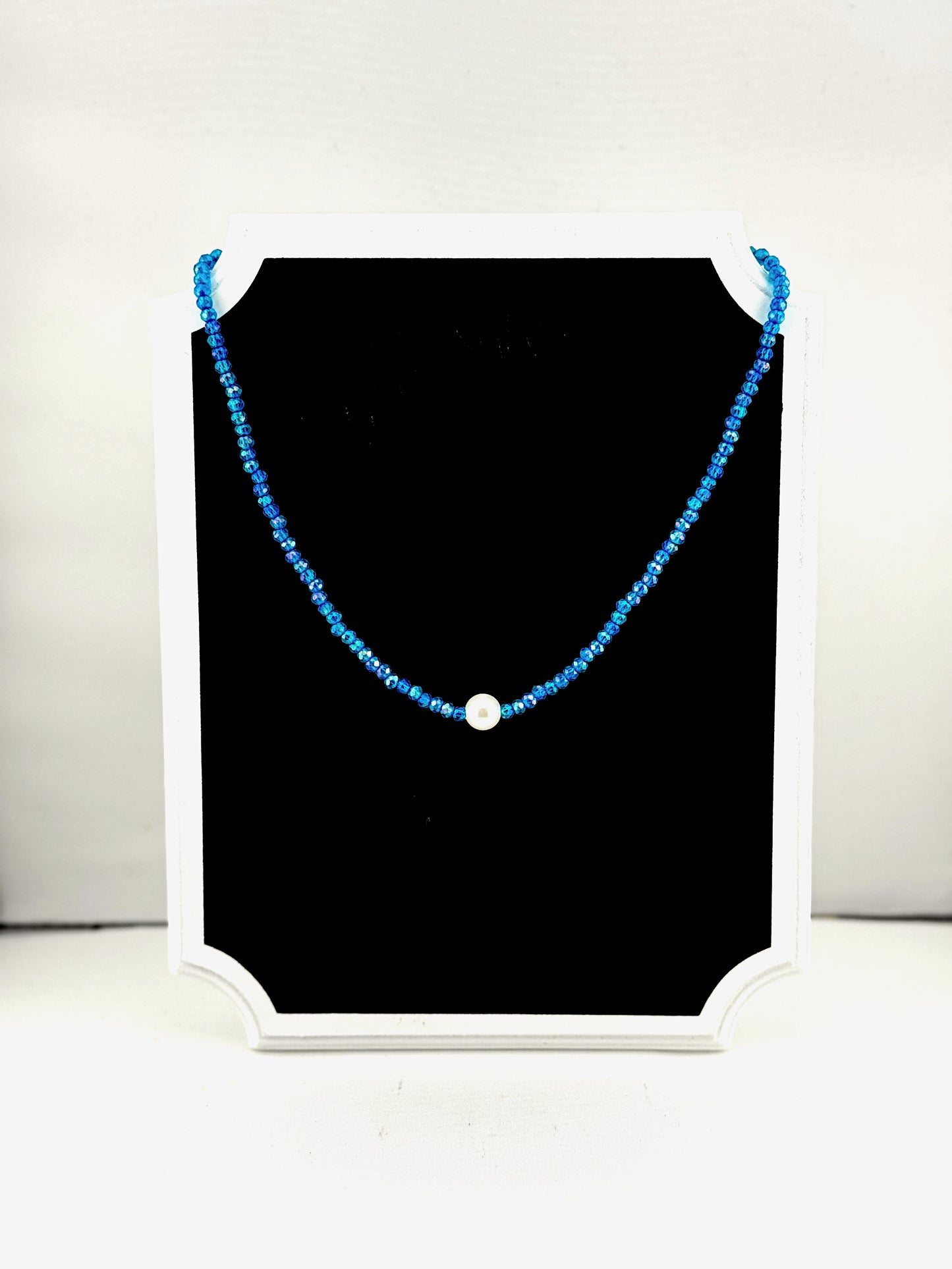 Tiny Bead Necklace,Blue Small Bead Necklace , Minimalist Choker Dainty Crystal Bead necklace, Gift for her, Everyday Wear Jewelry