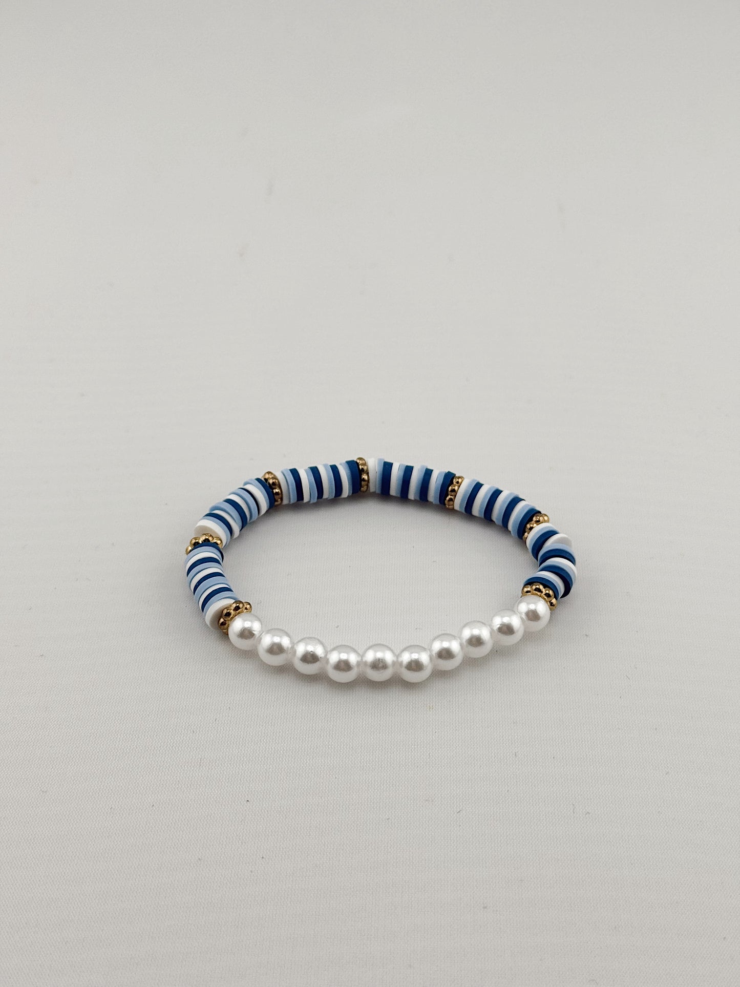 Blue Stripe & Pearl Beaded Bracelet, Summer-inspired Handmade Jewelry,Jean-like  bracelet