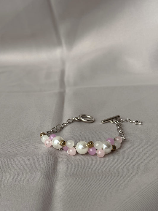 Pink Harmony Beaded Chain Bracelet , Handmade jewelry with Freshwater Pearl & Multi-tone Pink Beads,Dainty  Gift for her