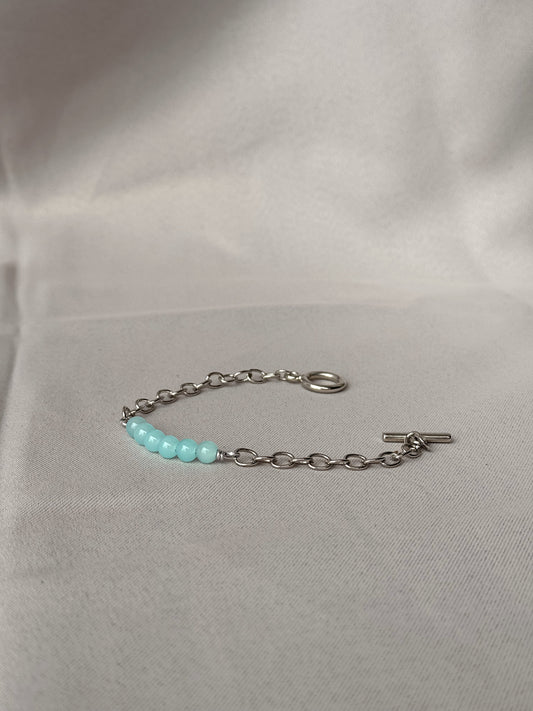 Mint Glow Chain Bracelet , Silver toggle Clasp & Pastel Gem beads