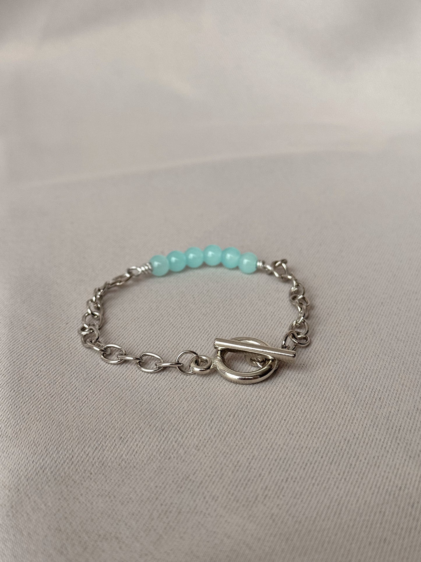 Mint Glow Chain Bracelet , Silver toggle Clasp & Pastel Gem beads