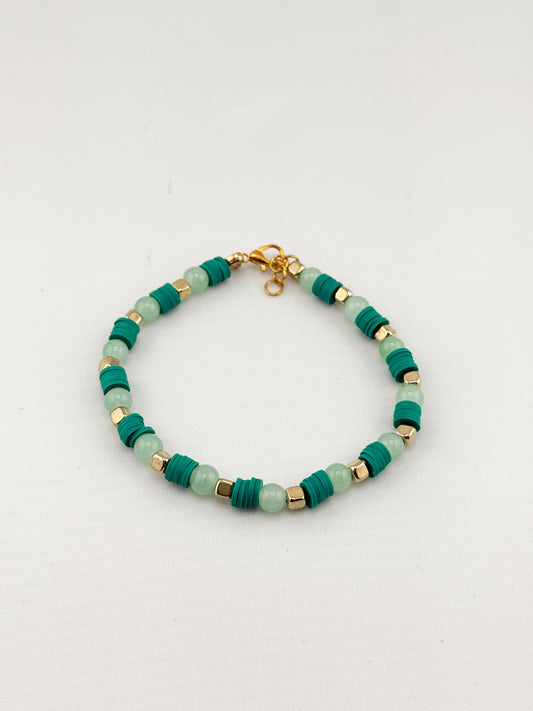 “Golden Oasis” -Turquoise Beaded Bracelet with Golden Accents