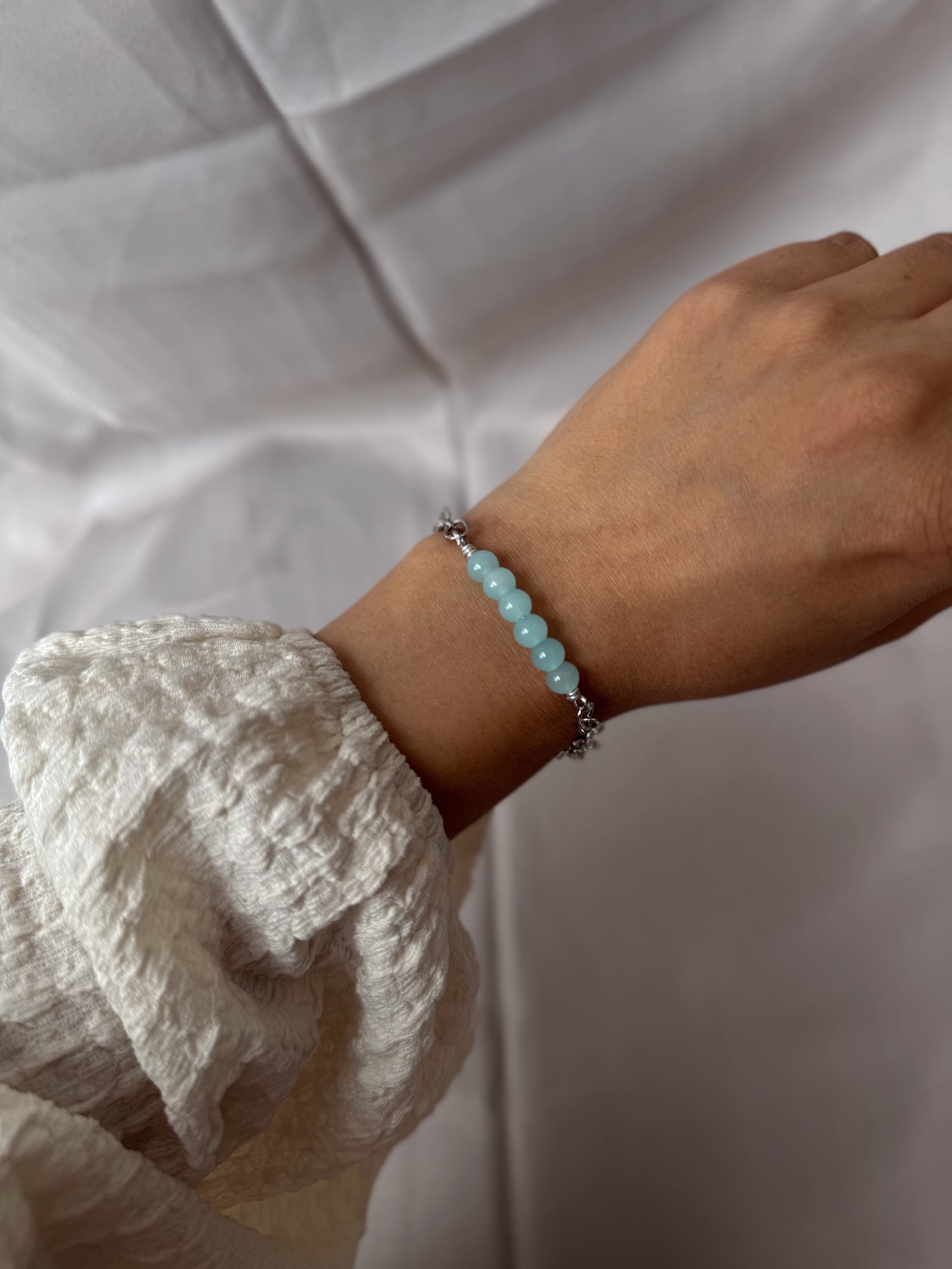 Mint Glow Chain Bracelet , Silver toggle Clasp & Pastel Gem beads