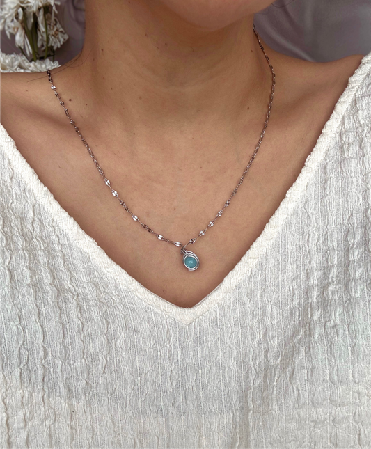 Handmade Beaded Silver Chain necklace with Teardrop wired Pendant