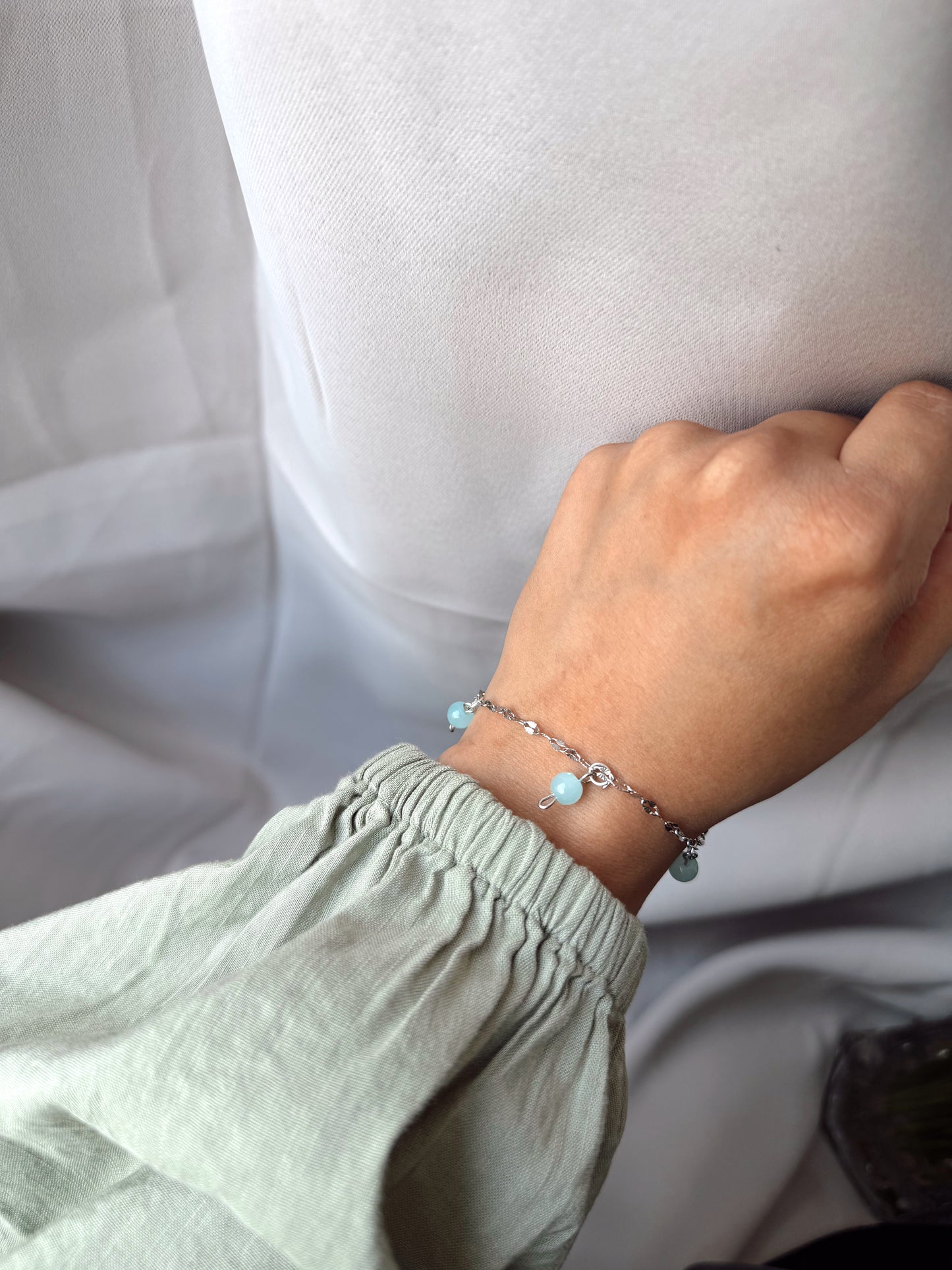 Aquamarine gemstones bracelet on Silver lip Chain,Perfect Gift for bridesmaid,Bracelet with Calming and soothing energy, adjustable closure