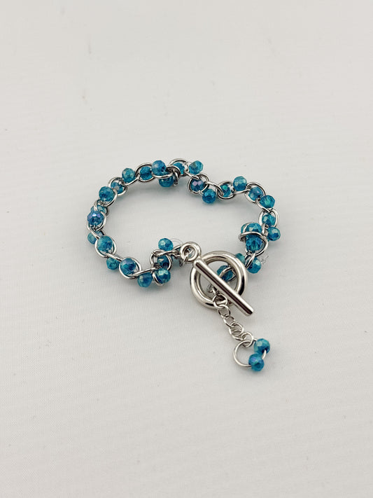 Ocean/ sky -inspired Blue Glass Beaded  Silver Chain Bracelet