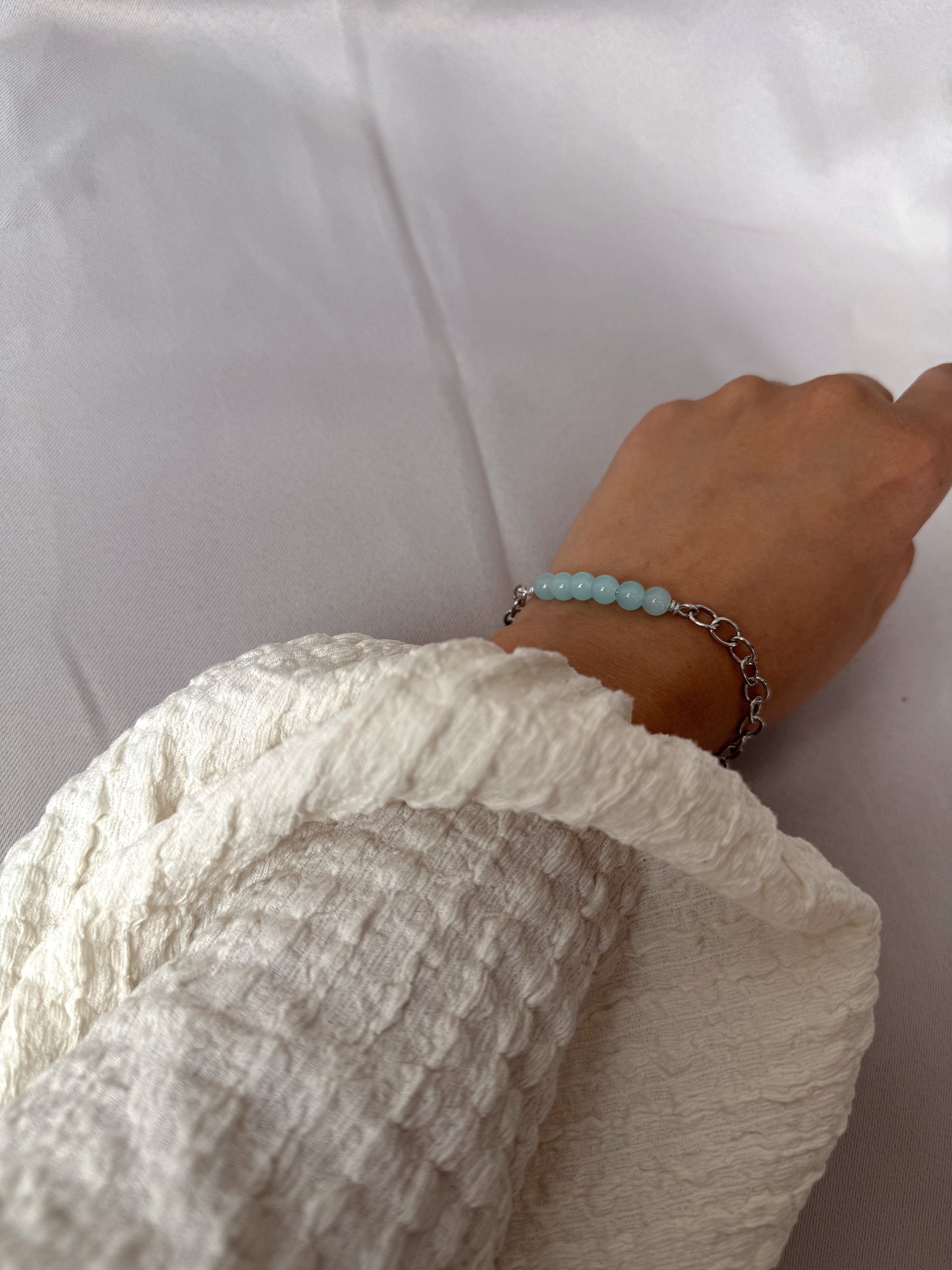 Mint Glow Chain Bracelet , Silver toggle Clasp & Pastel Gem beads