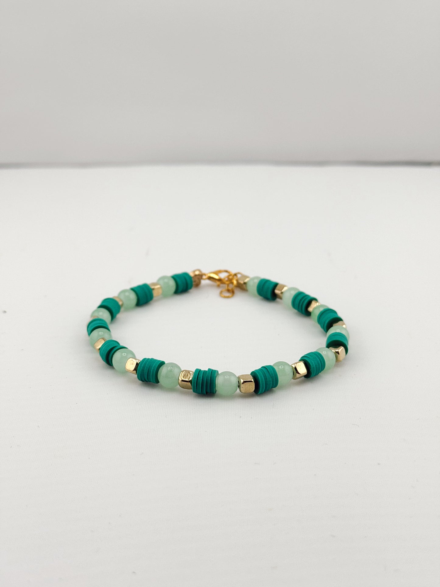 “Golden Oasis” -Turquoise Beaded Bracelet with Golden Accents