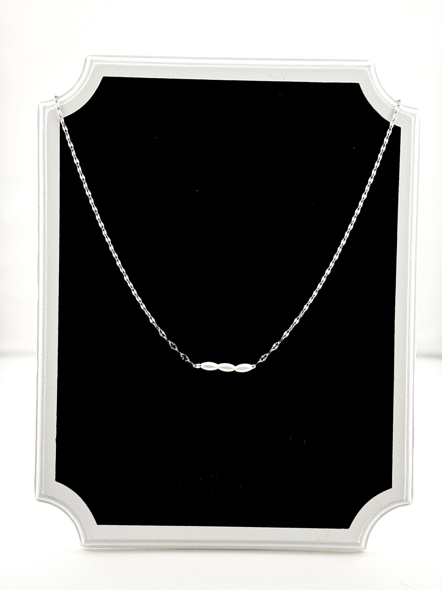 Dainty Freshwater Pearl Bar Necklace, Minimalist  Silver Chain Jewelry, Elegant  Bridal necklace