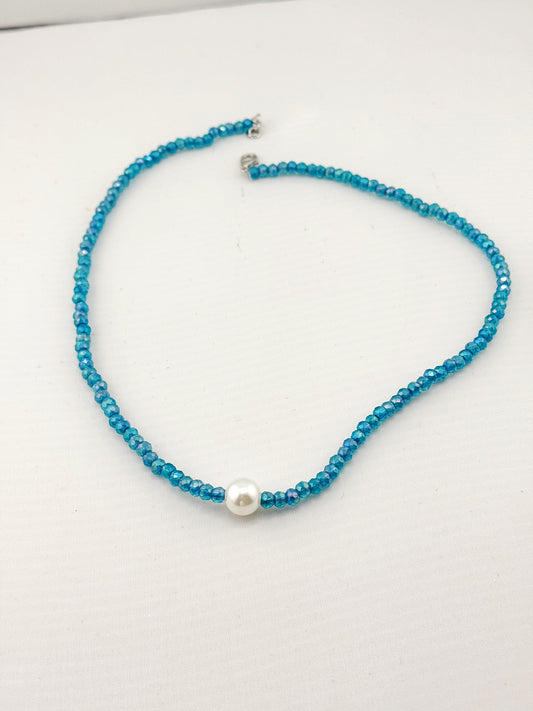Tiny Bead Necklace,Blue Small Bead Necklace , Minimalist Choker  Dainty Crystal Bead necklace, Gift for her, Everyday Wear Jewelry