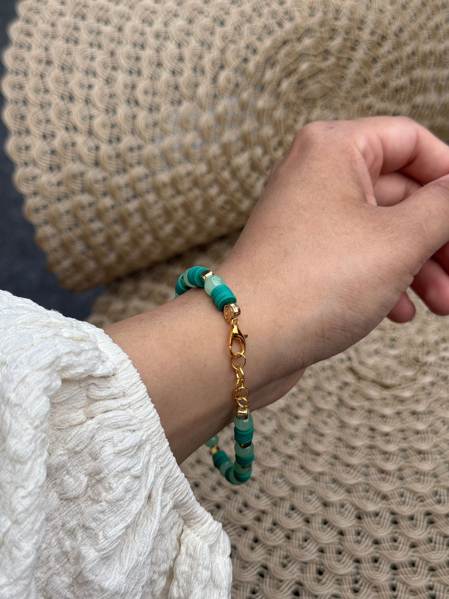 “Golden Oasis” -Turquoise Beaded Bracelet with Golden Accents