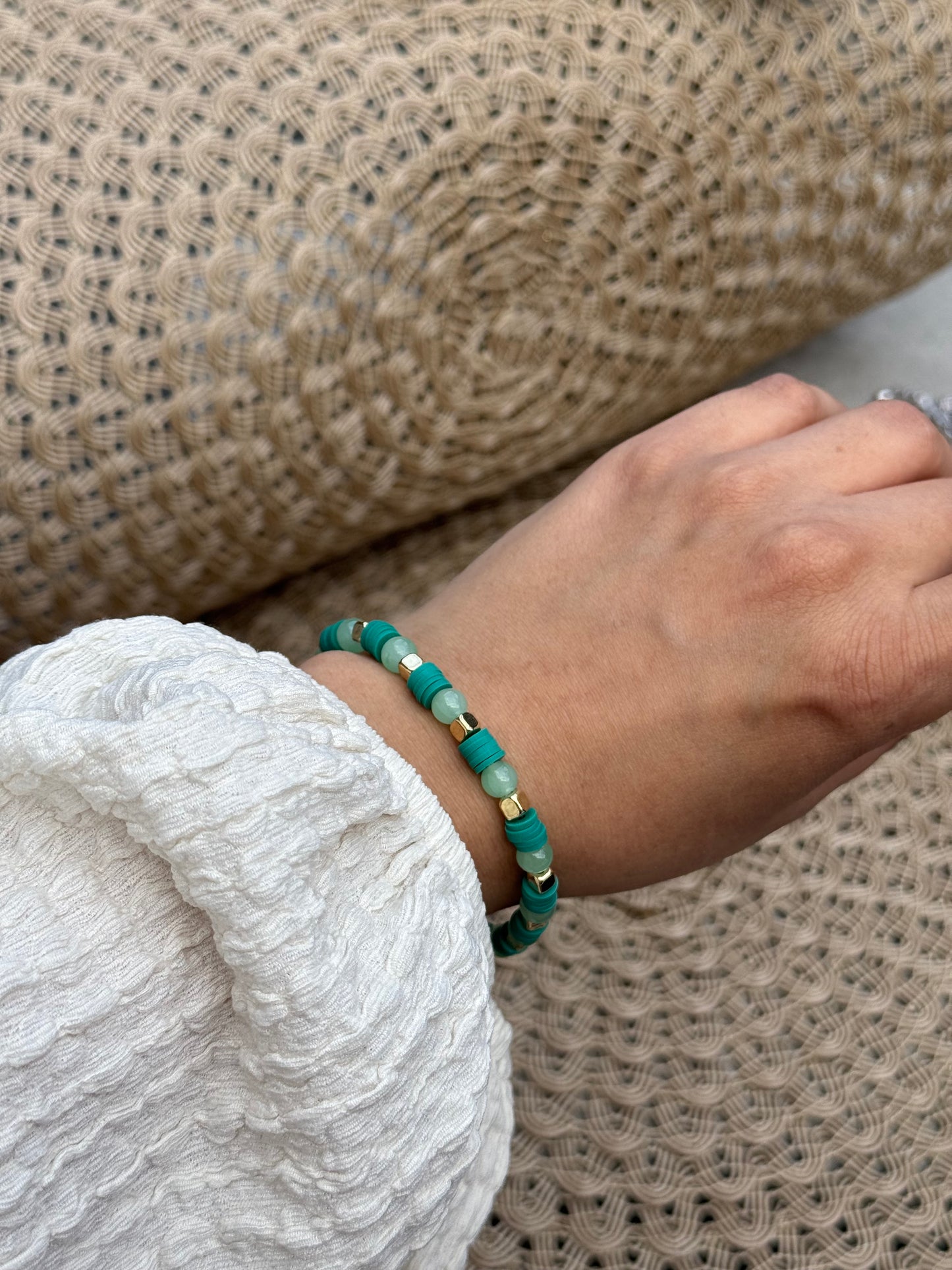 “Golden Oasis” -Turquoise Beaded Bracelet with Golden Accents